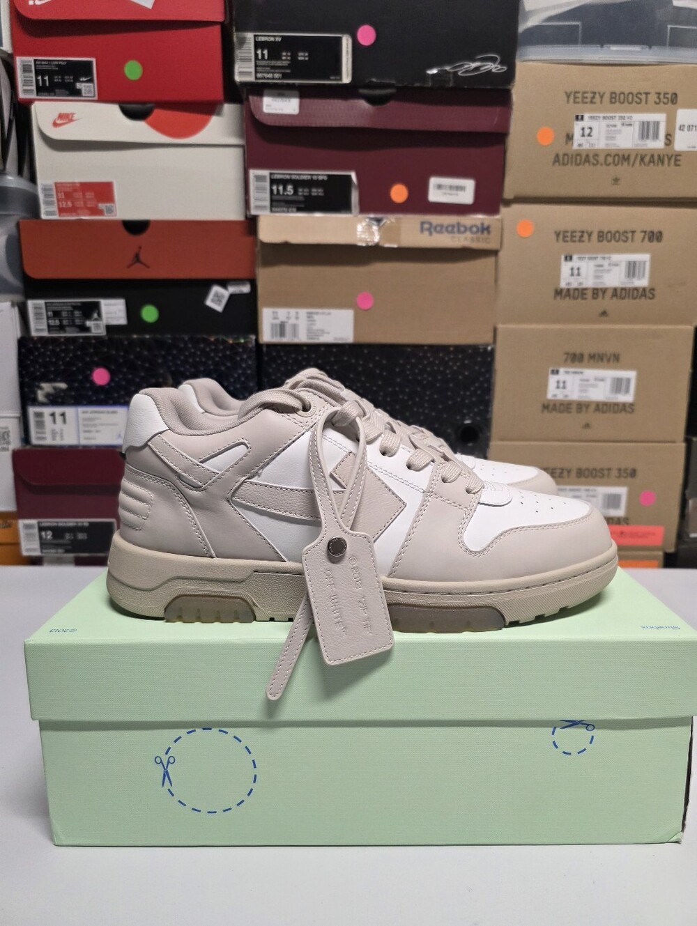 Off-White Out Of Office 'OOO' Sneaker White Beige Leather Low Top Men's Sz 9 US